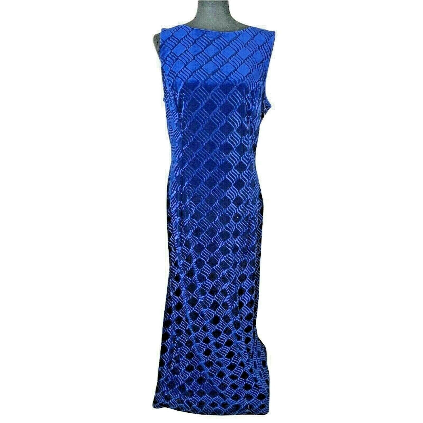 Scott McClintock Dress Women New Velvet Satin Formal Blue Pattern Maxi Open Back