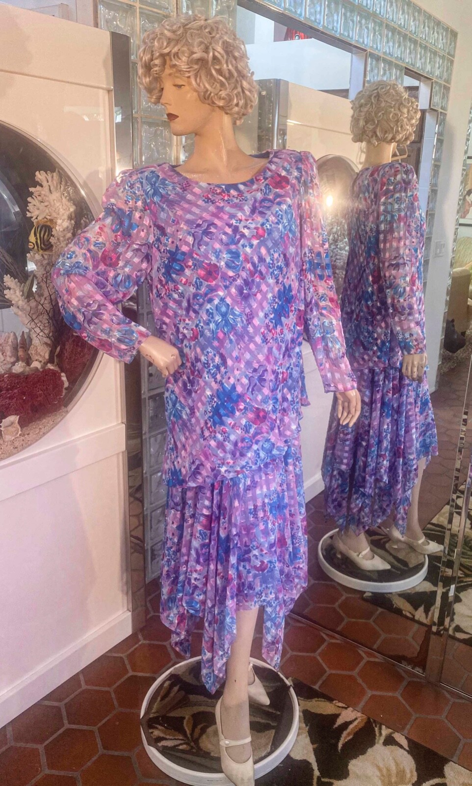 VTG Drop Waist Handkerchief Hem Flapper Gatsby Dress XL PATRA PLUS Multicolor