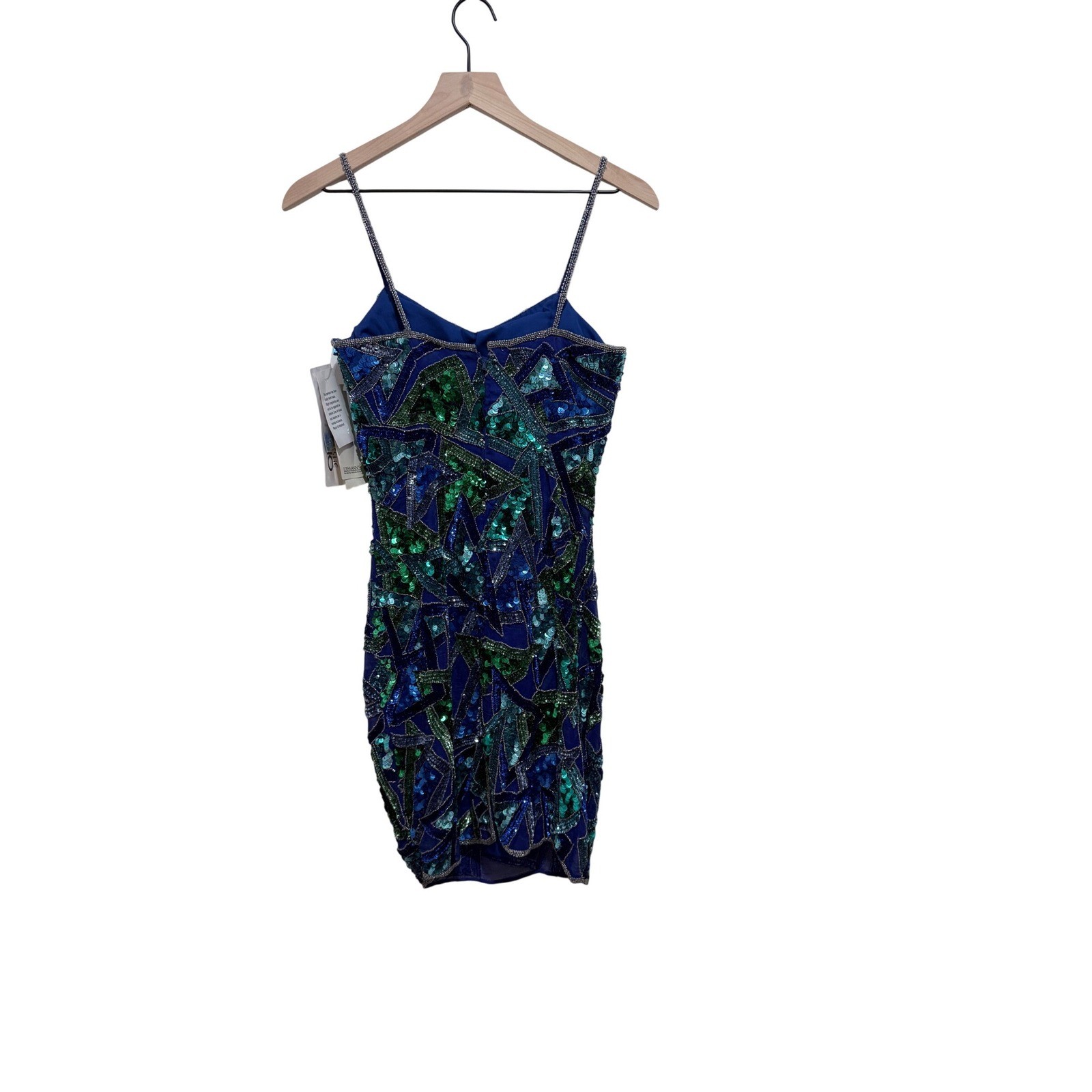Vintage Joan Leslie Studio Sequin Beaded Mini Dress Blue Green Cocktail Party