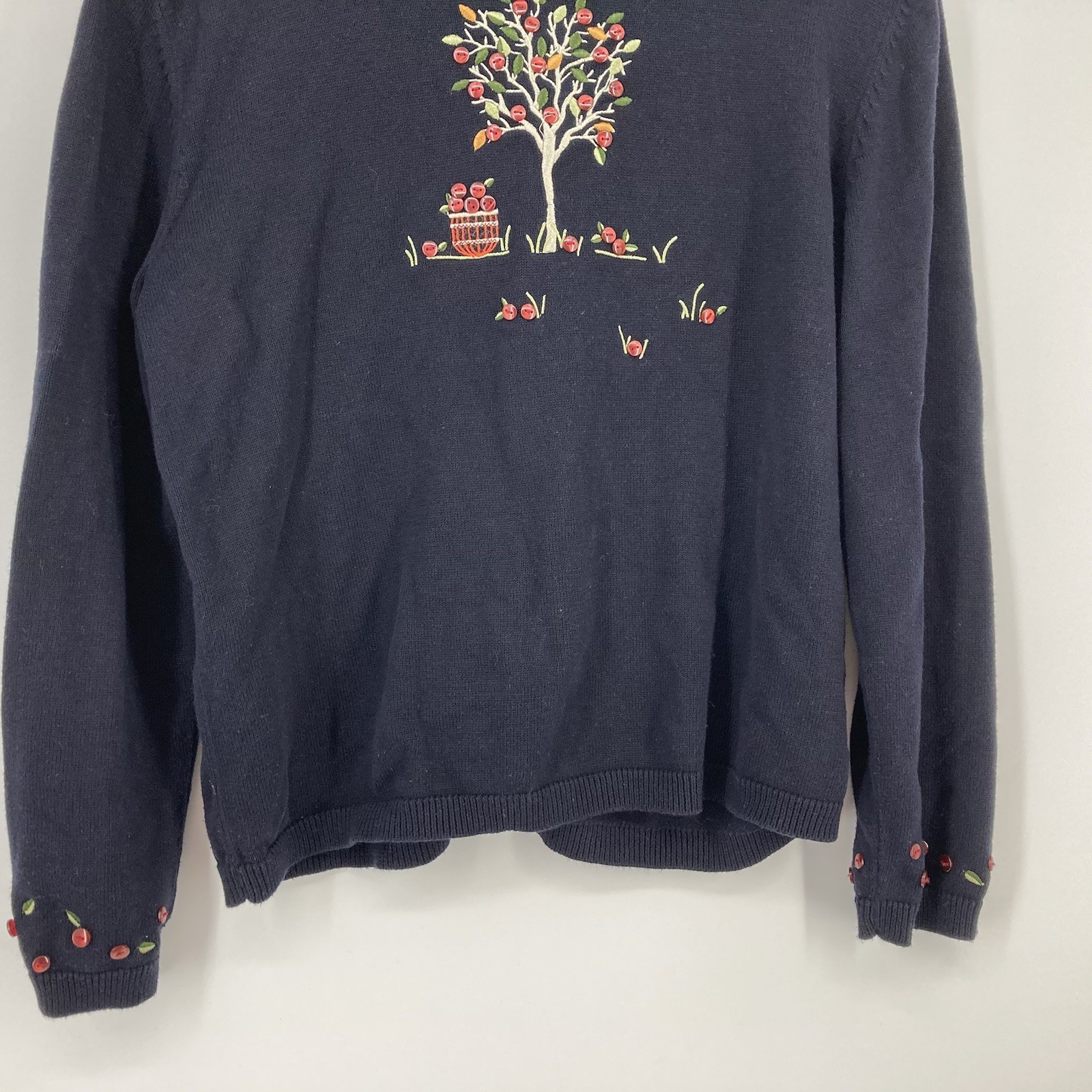 Vtg Christopher & Banks L Embroider Apple Tree Cardigan Fall/Cottagecore/Teacher