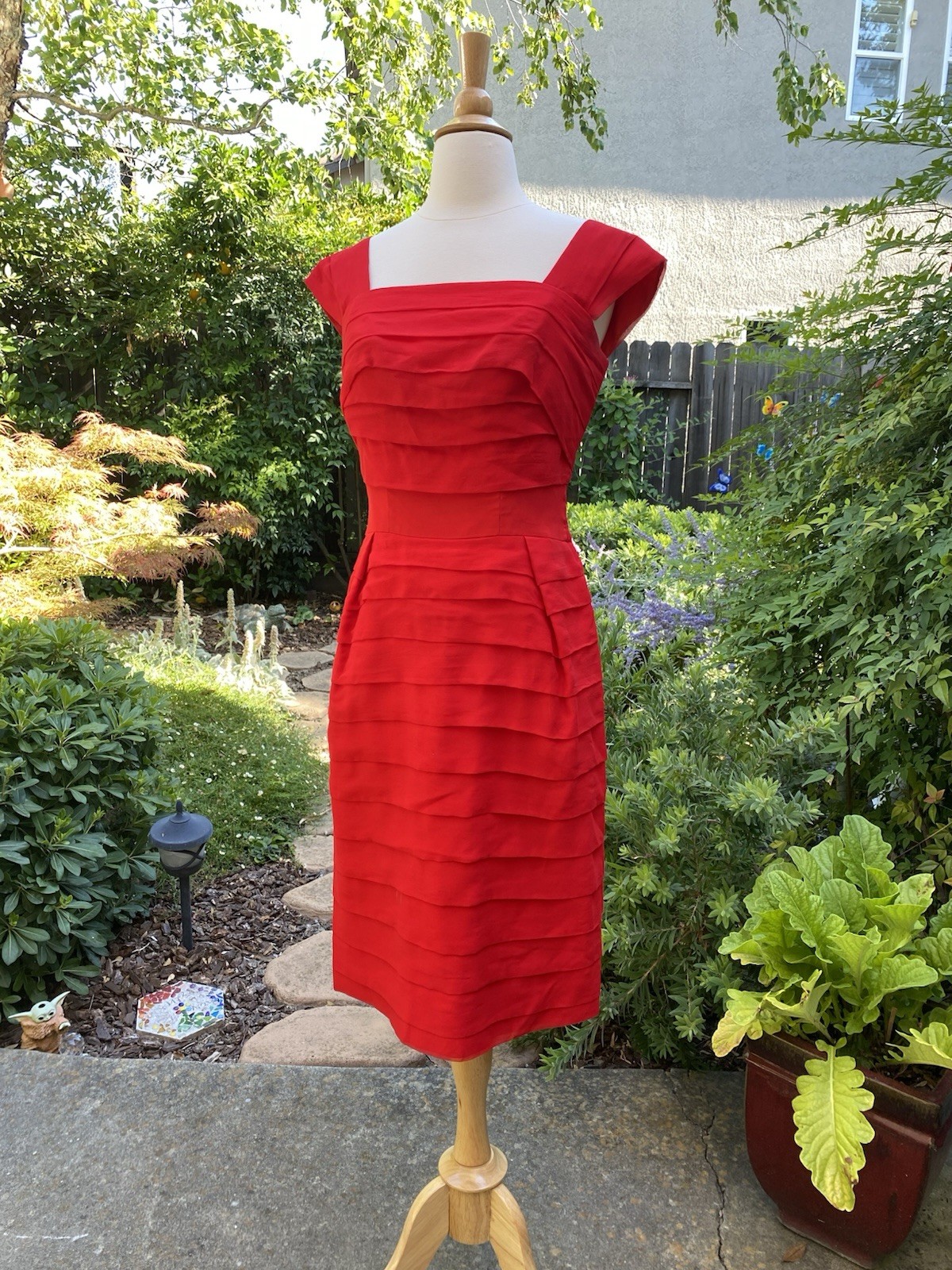 Vintage 60s Emma Domb Red Chiffon Party Cocktail Dress S