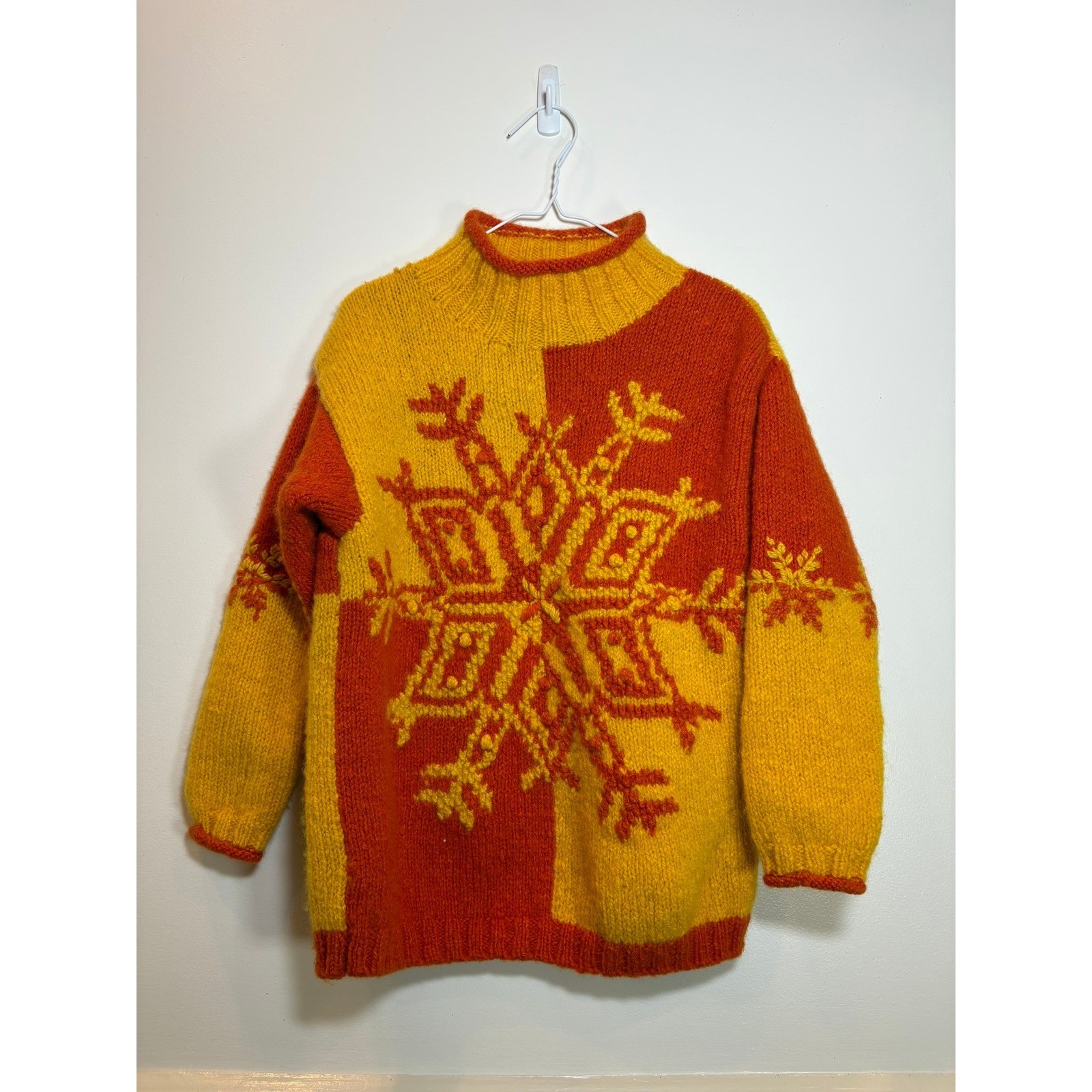 Express Tricot Vintage Snowflake Colorblock Pullover S Orange Yellow Hong Kong