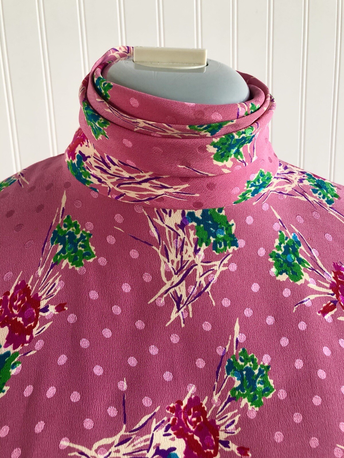 1980’s Emanuel Ungaro Paris High Collared Pink Floral Silk Blouse
