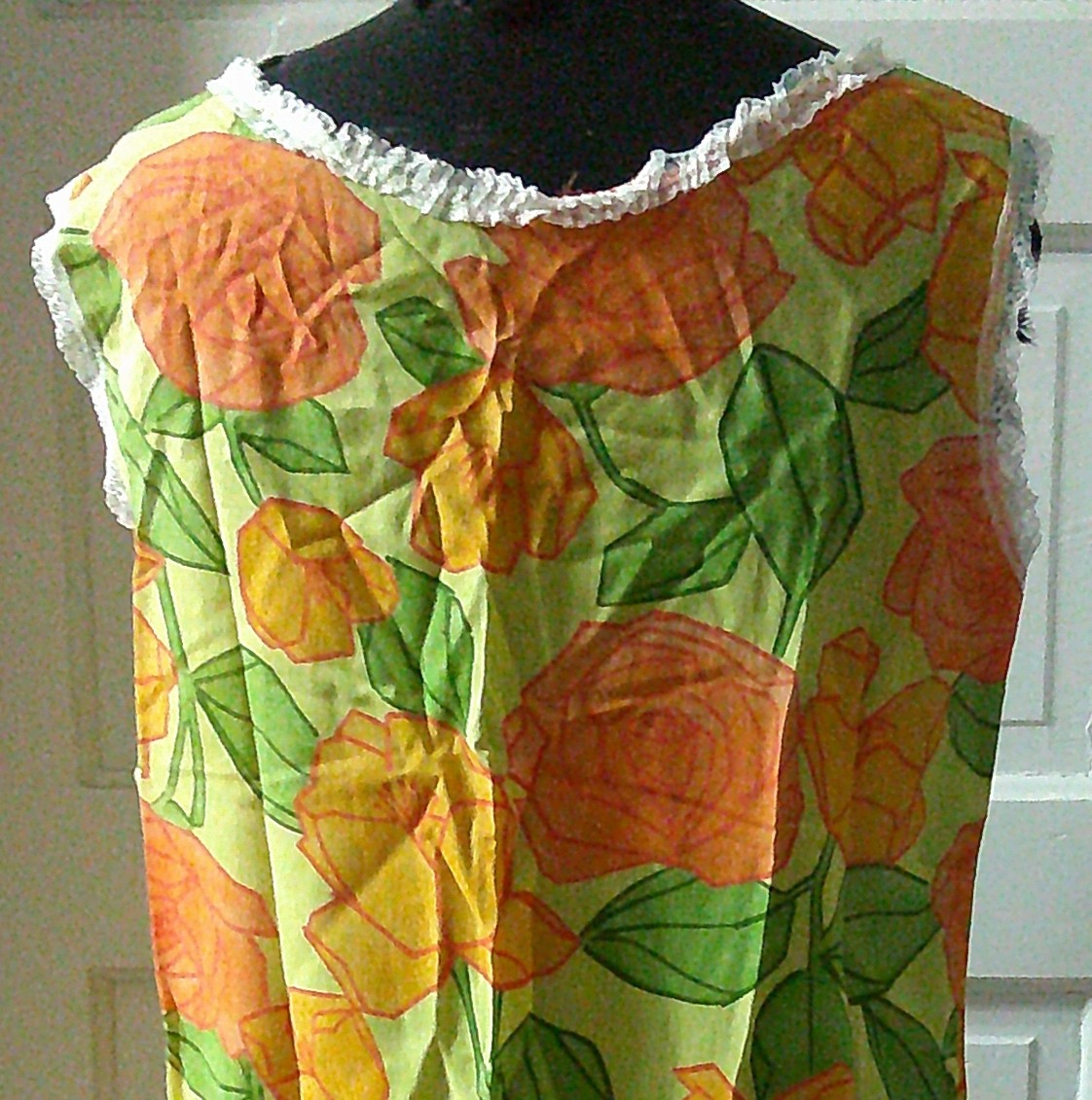 70&rsquo;s Unbranded GROOVY Orange Floral Sleeveless Night Gown M
