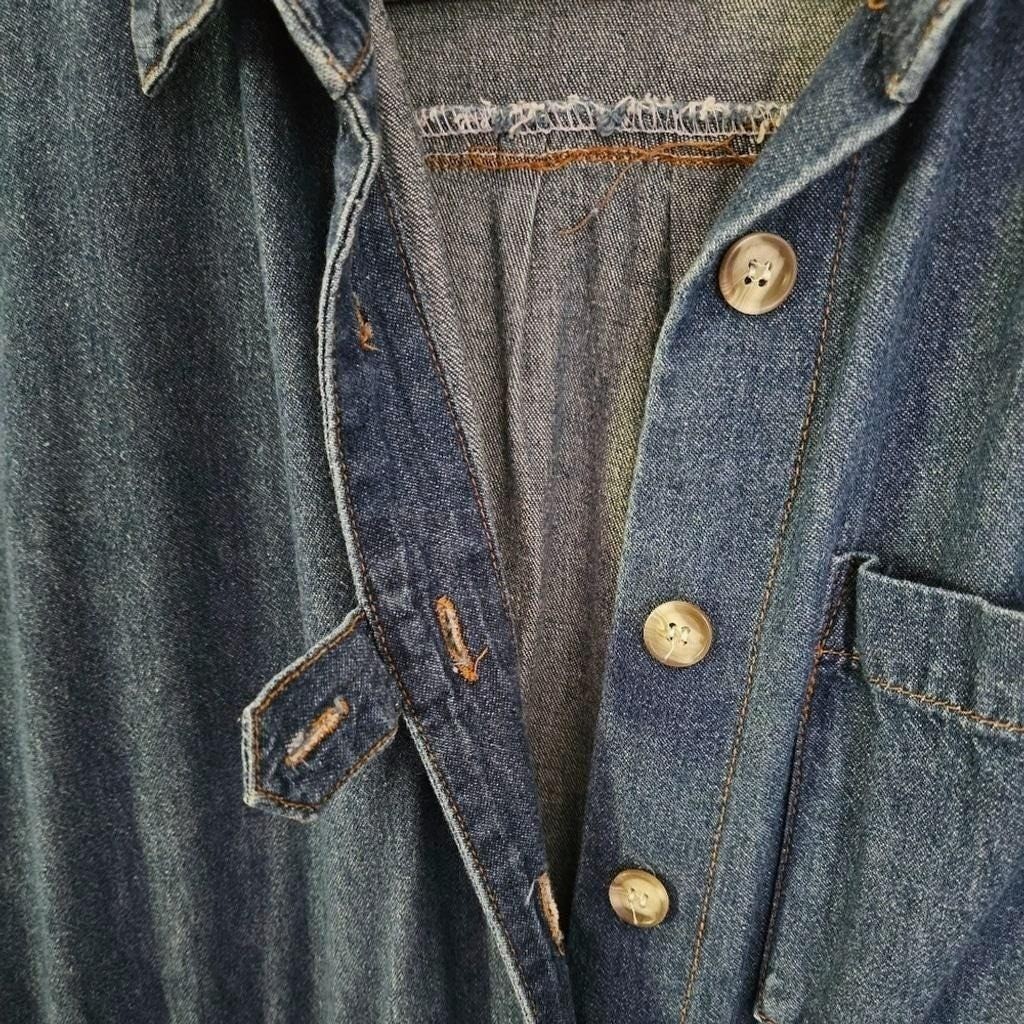 Vintage Nancy G Long Sleeve Denim Cinched Waist Midi Shirtdress 11 Medium