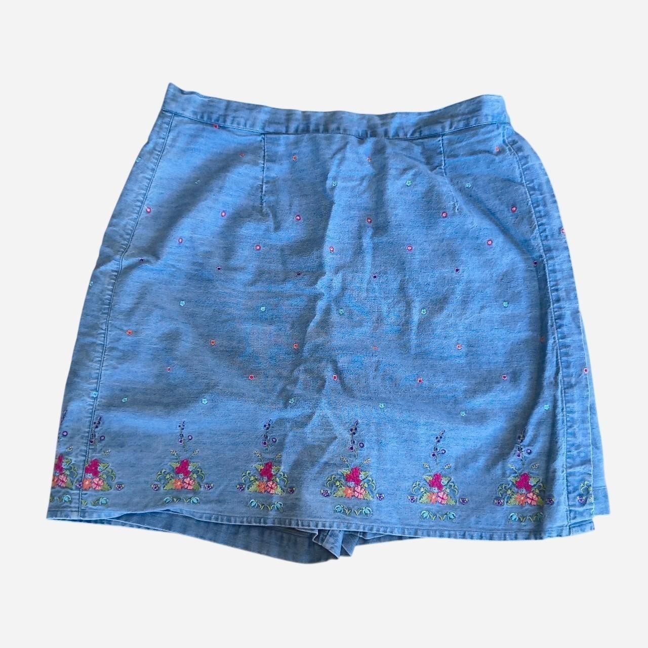 Vintage 90s Westbound Denim Skort Floral Embroidered 100% Cotton Size 18 Cottage