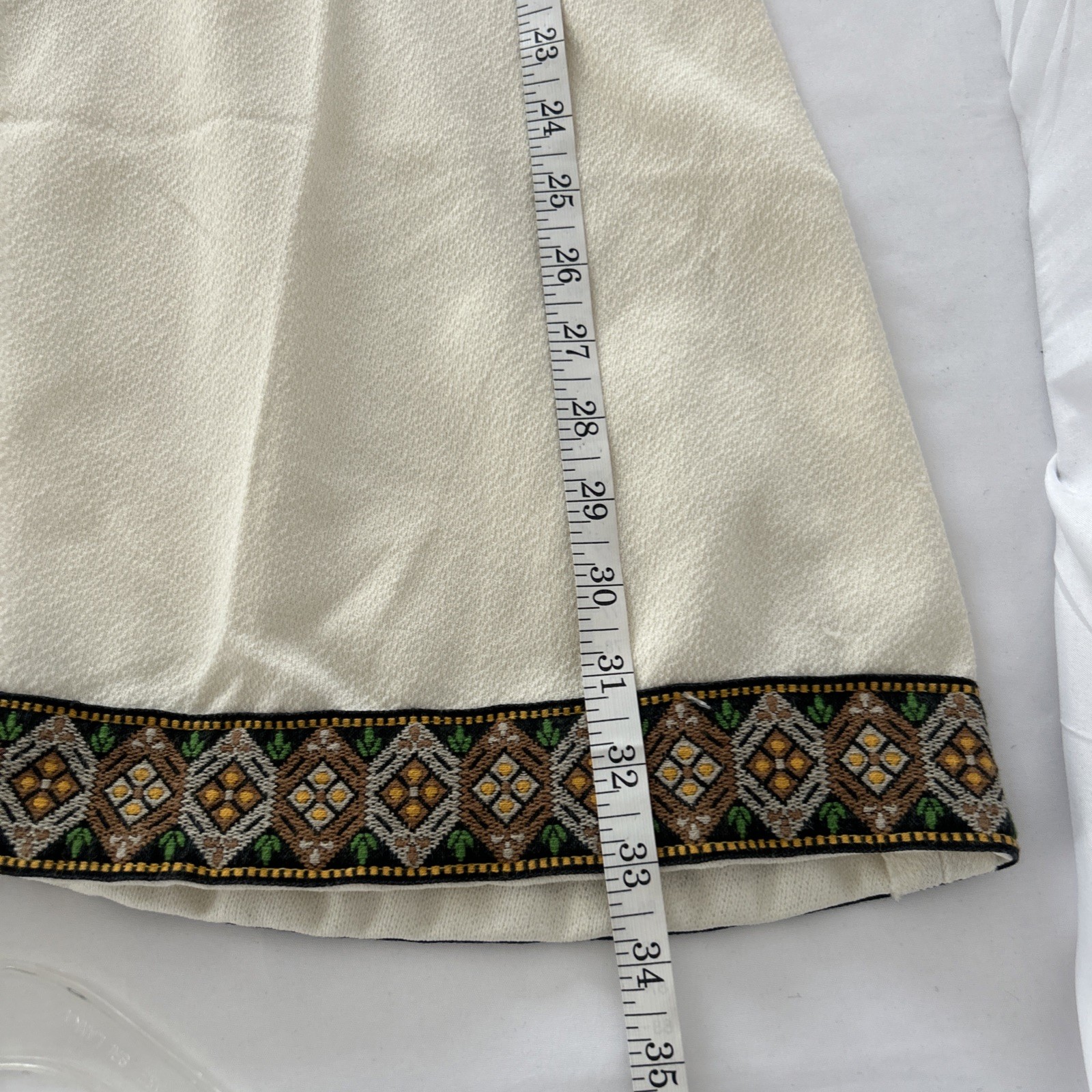 Vintage 1960/70’s Geometric Gimp Braid Trim Ivory Mod Mini Dress Size-S