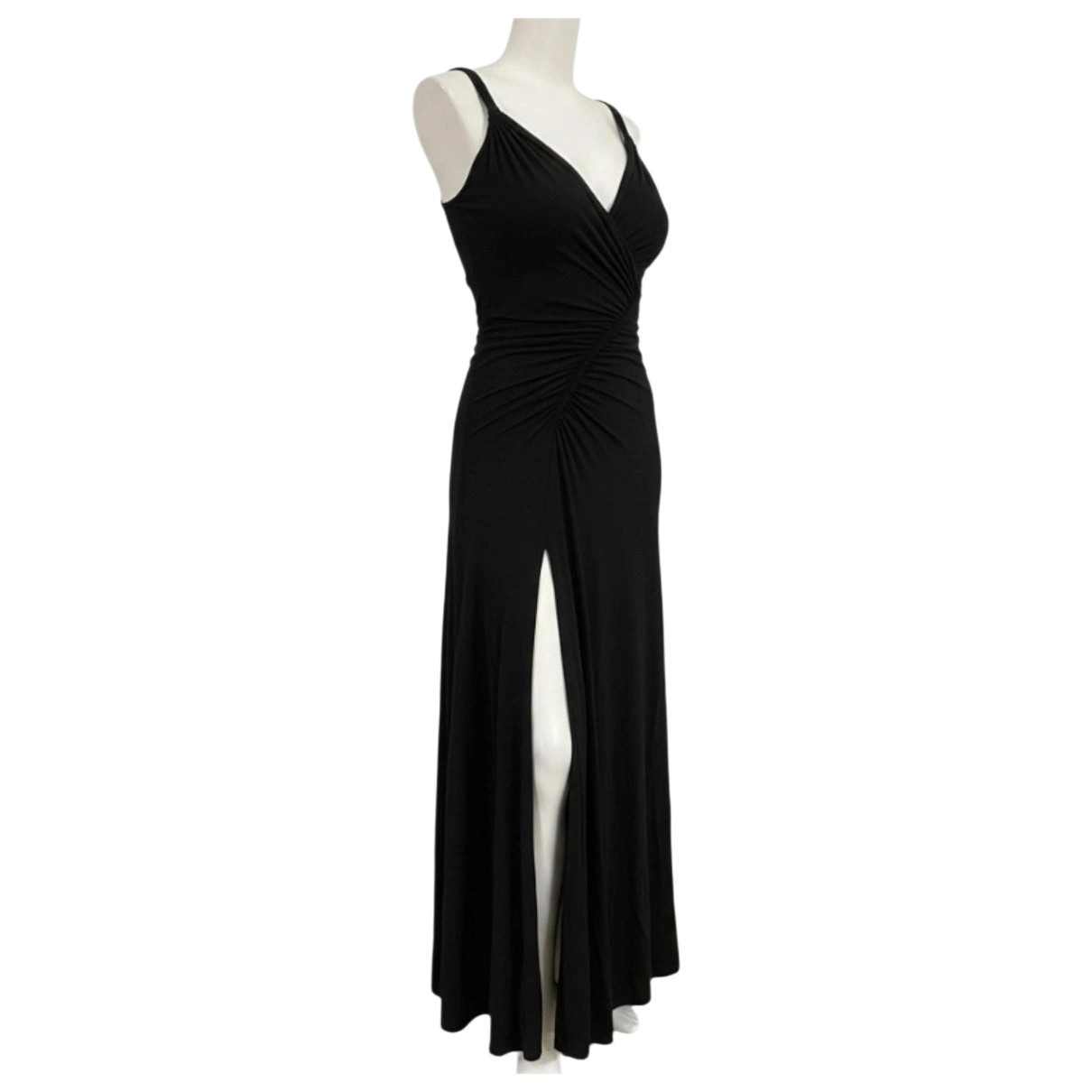 DONNA KARAN Vintage Black Ruched Evening Gown size S Circa 2000 made in USA
