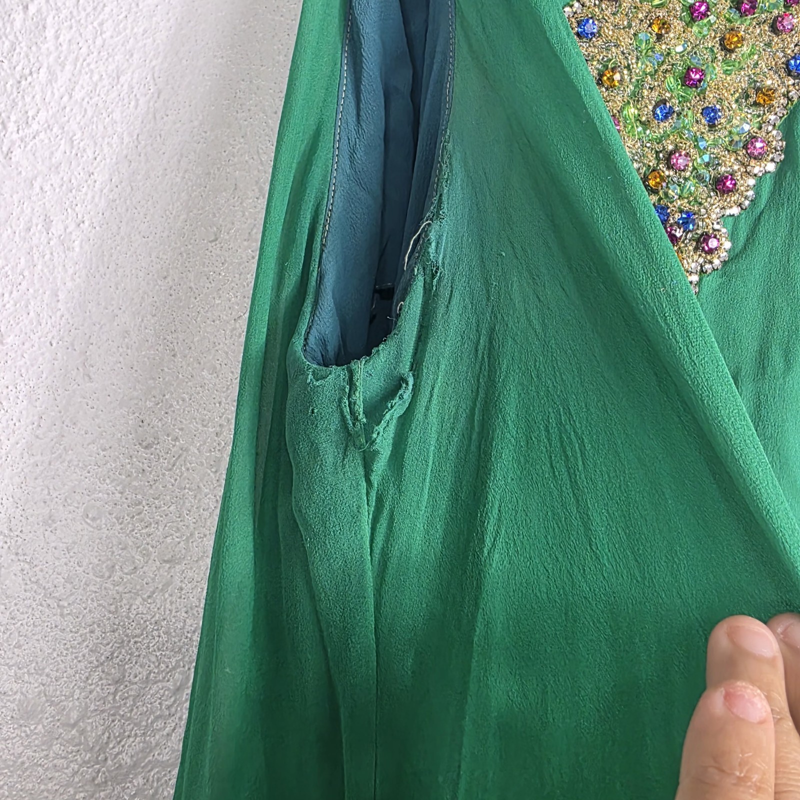 VTG John Doyle Bishop Seattle Beaded Silk Chiffon Gown Green Avant Garde Read
