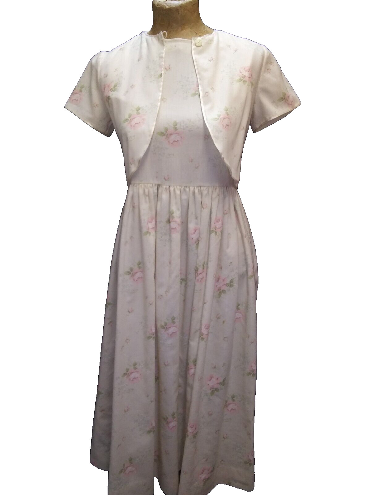 Vintage 1960s 70&rsquo;s White Pale Pink Green Cotton Dress & Matching Top XS