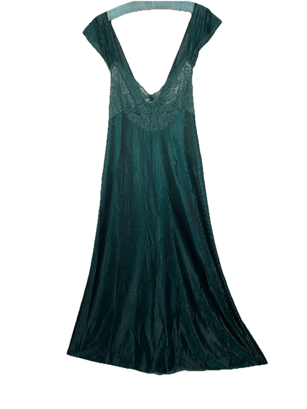 VTG Plus Size 2X Petra Fashions Emerald Green Nightgown CrissCross Back Illusion
