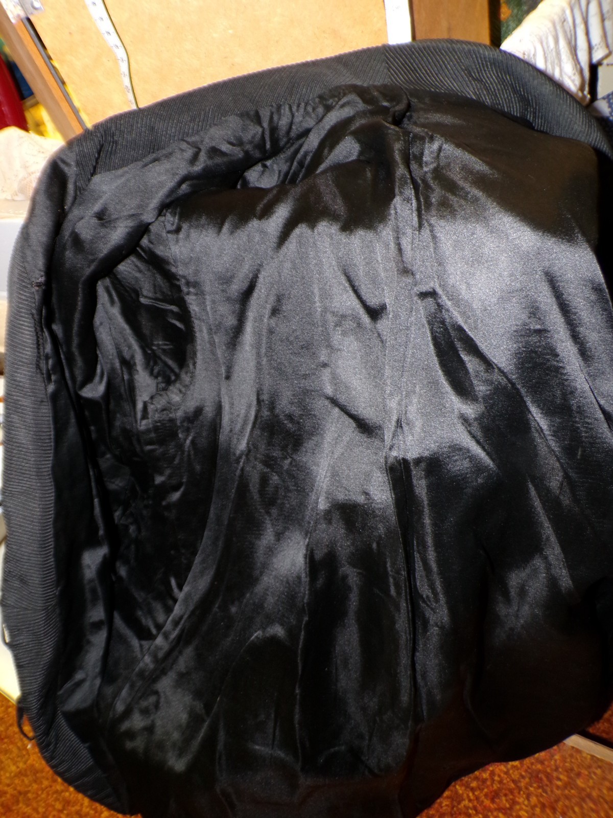 Antique Faille Black Opera Coat Satin Lining Bust 46&Prime;