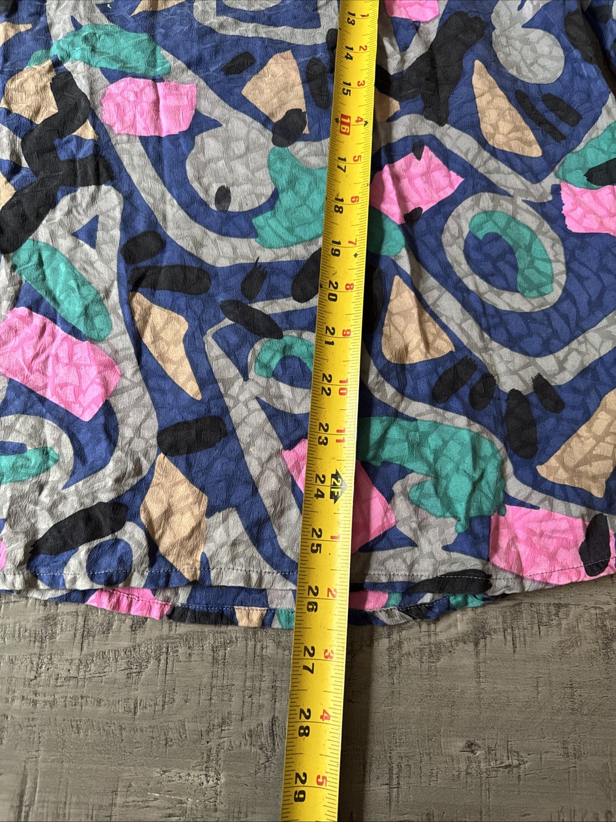 Vintage 80&rsquo;s Flora Kung Abstract multicolor, long sleeve silk Blouse