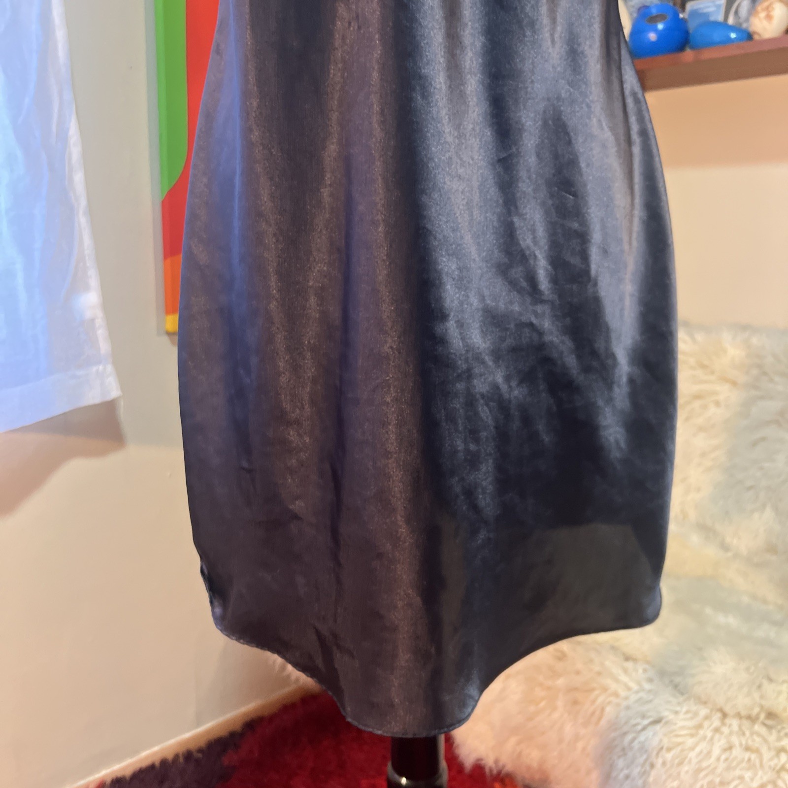 Vtg Gilligan & O’Malley Gold Label Glossy Satin Nightgown Slip Dress Black M