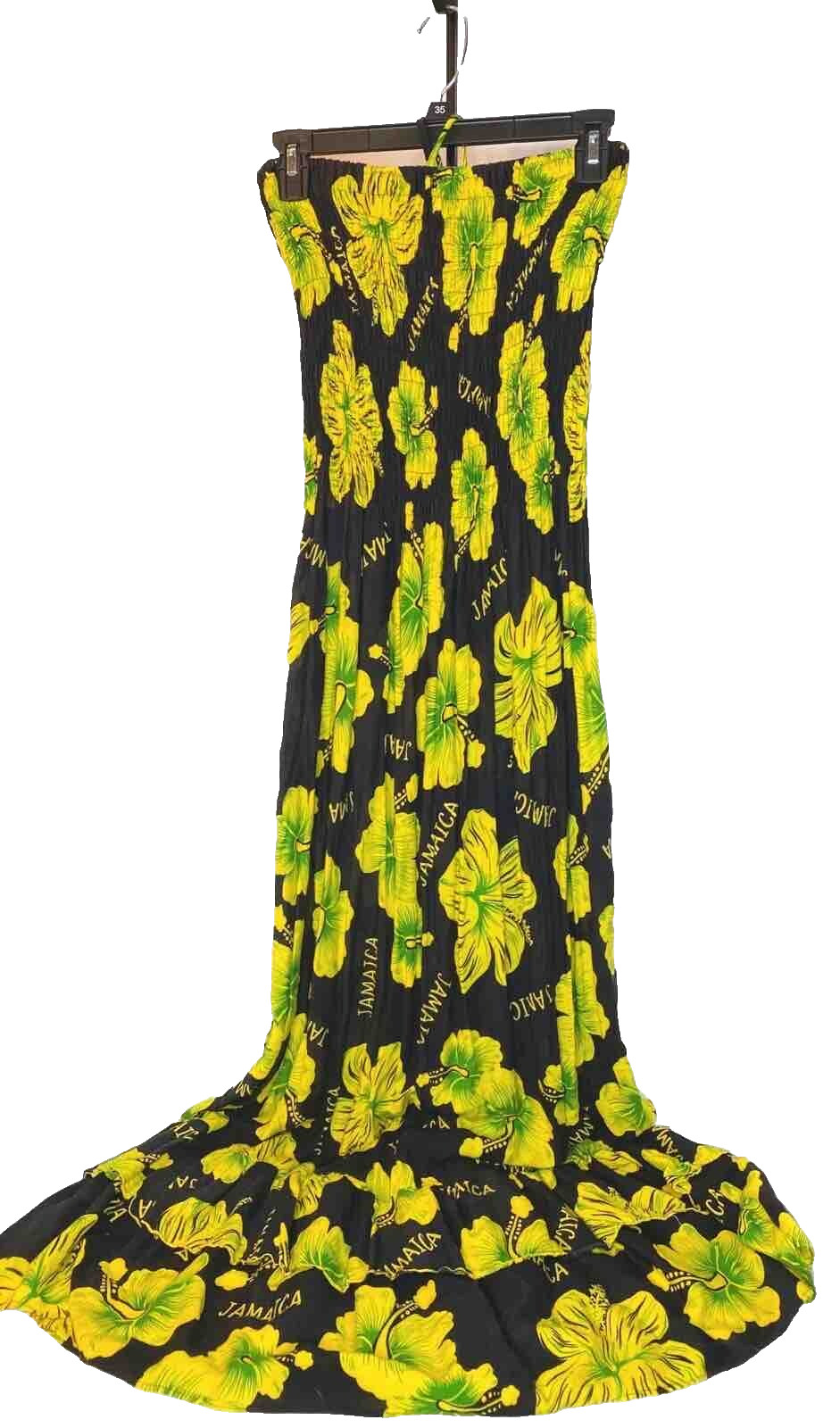 Vintage Jamaica Smocked Tube Dress Maxi Tropical Hibiscus Floral SIze Small