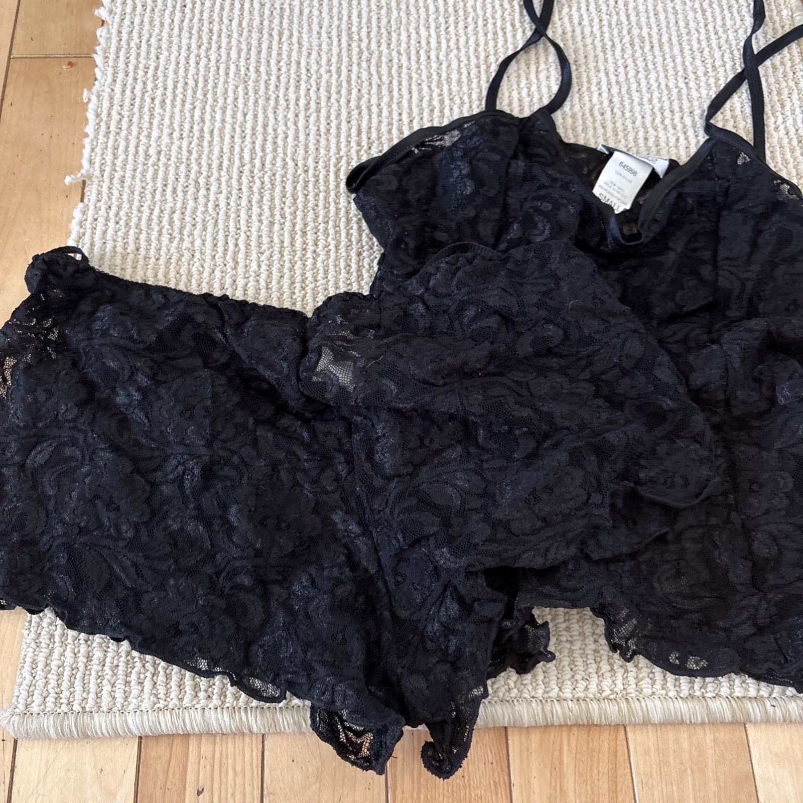 Vintage Cinema Etoile Lace 2pc solid stretch black Lingerie nylon Small NWT