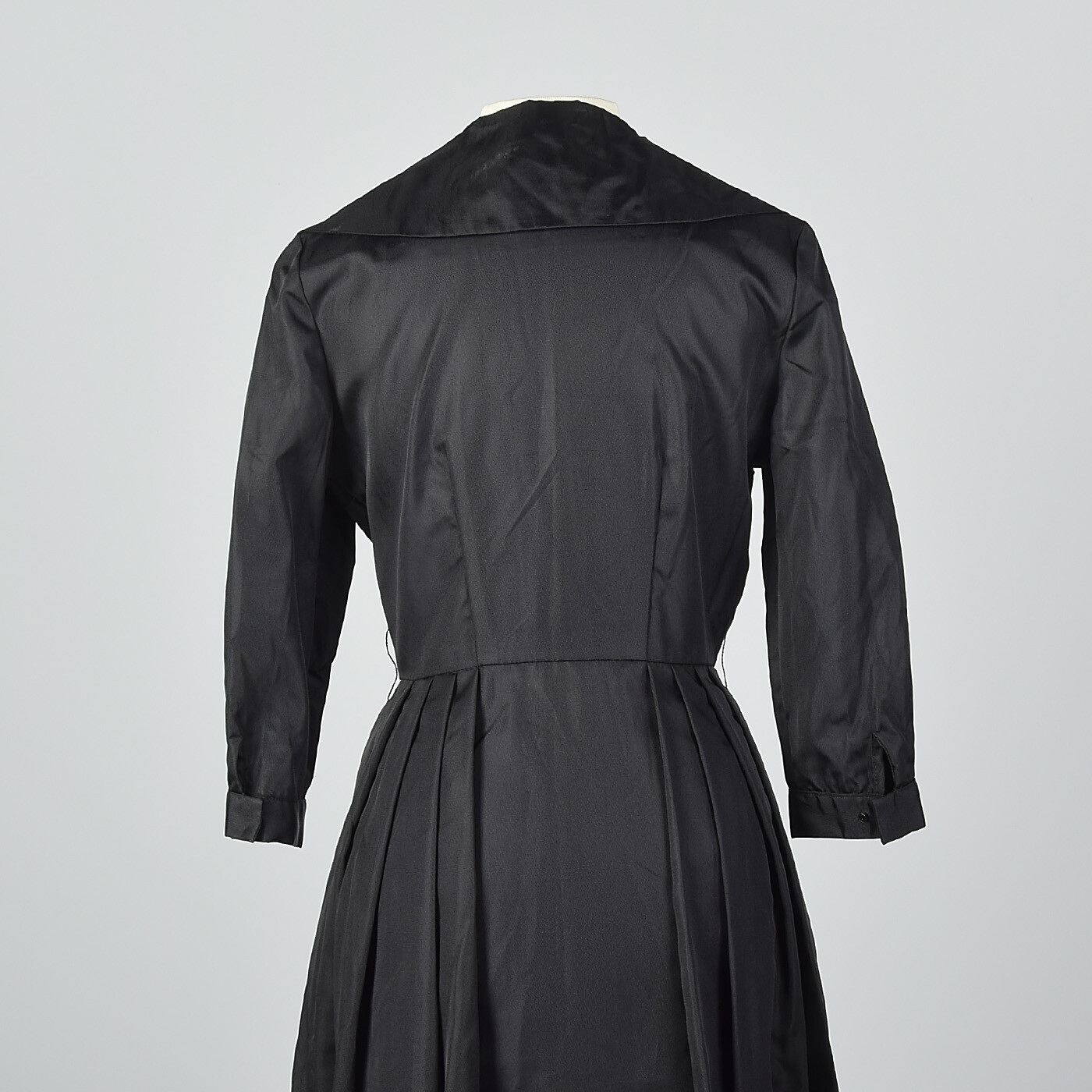 S 1950s Black Faille Dress Button Front Cocktail Party Evening Wear 50s Vintage