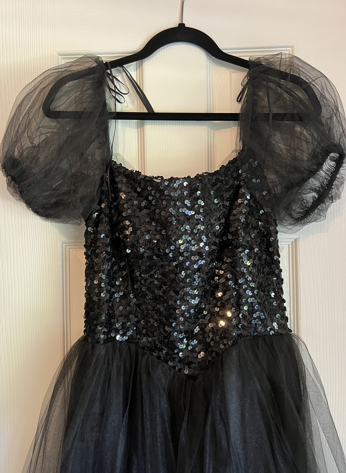 Flirtations Albert Angelo 80s Black Sequin Tulle Prom Dress Wednesday Halloween