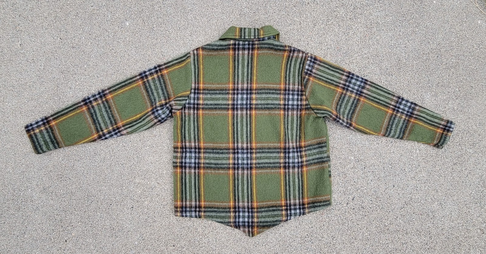 Vintage 50s 60s Brent 100% Wool Loop and Button Olive Plaid Pointed Hem Pullover