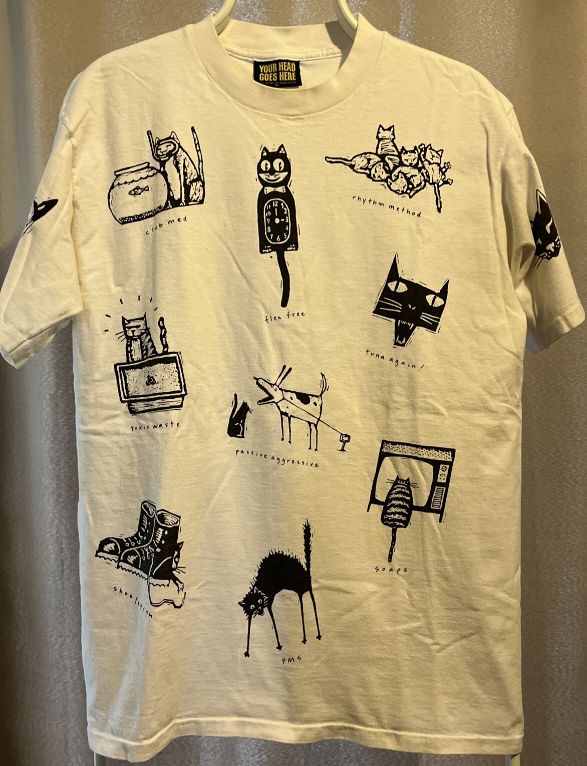 Vintage Cat Moods Joe Crabtree Art All Over Print T Shirt Large Single Stitch