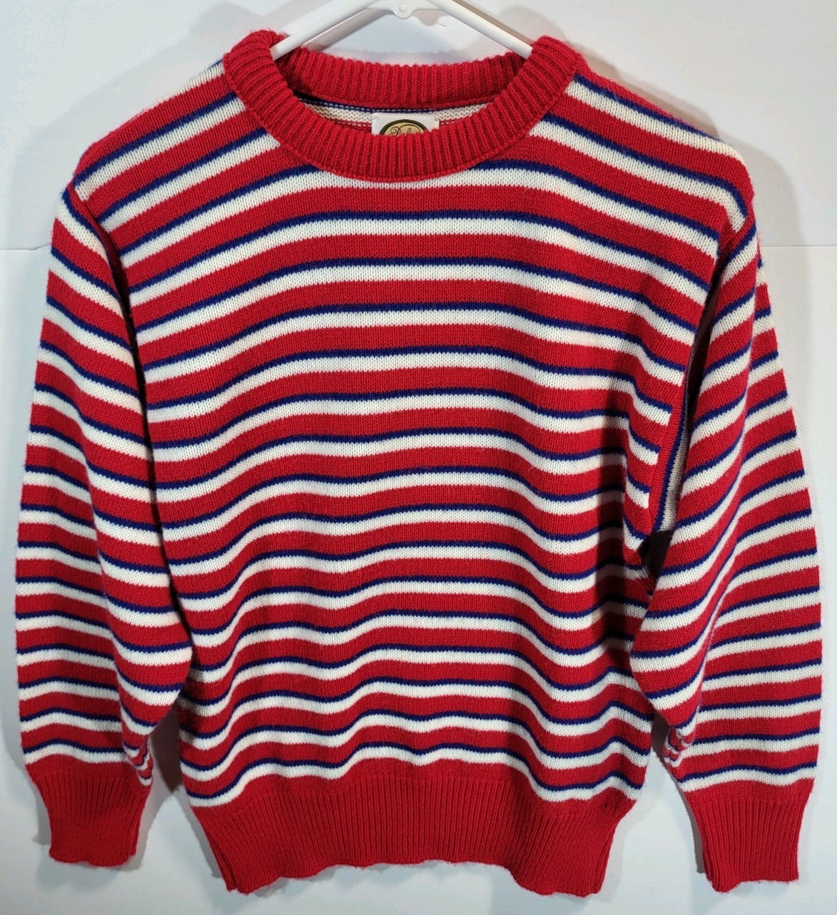 Picket & Post Sweater Women&rsquo;s Small Striped Red White Blue Crew Neck Vintage 80s