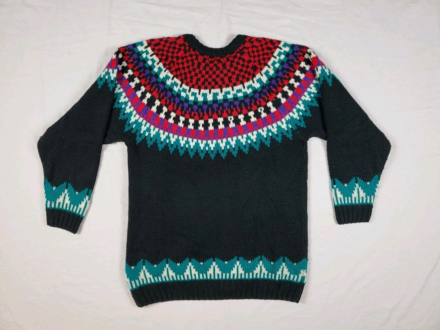 Giorgio Sant Angelo Black Christmas Sweater Grandma Adult M Acrylic Wool 1980s