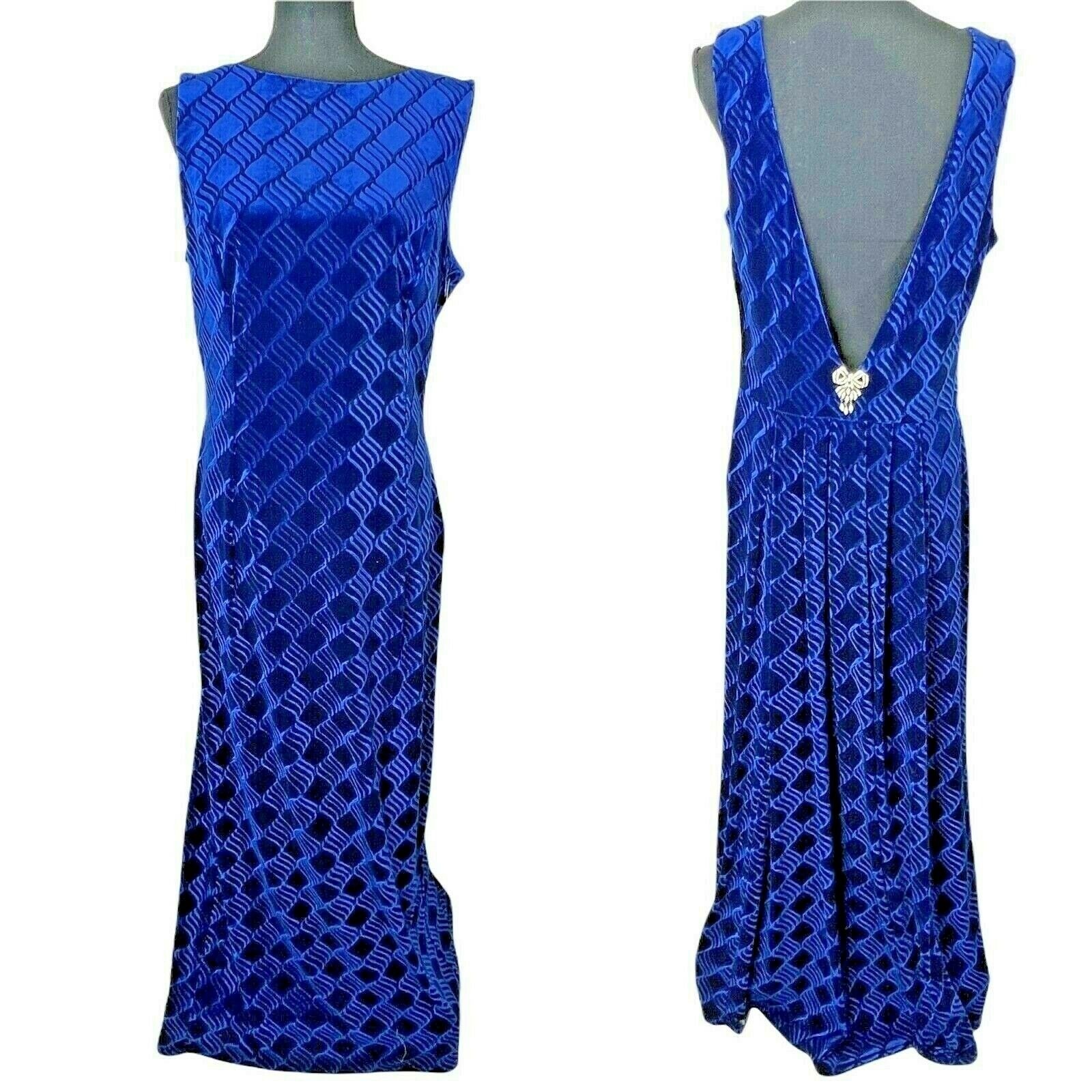 Scott McClintock Dress Women New Velvet Satin Formal Blue Pattern Maxi Open Back