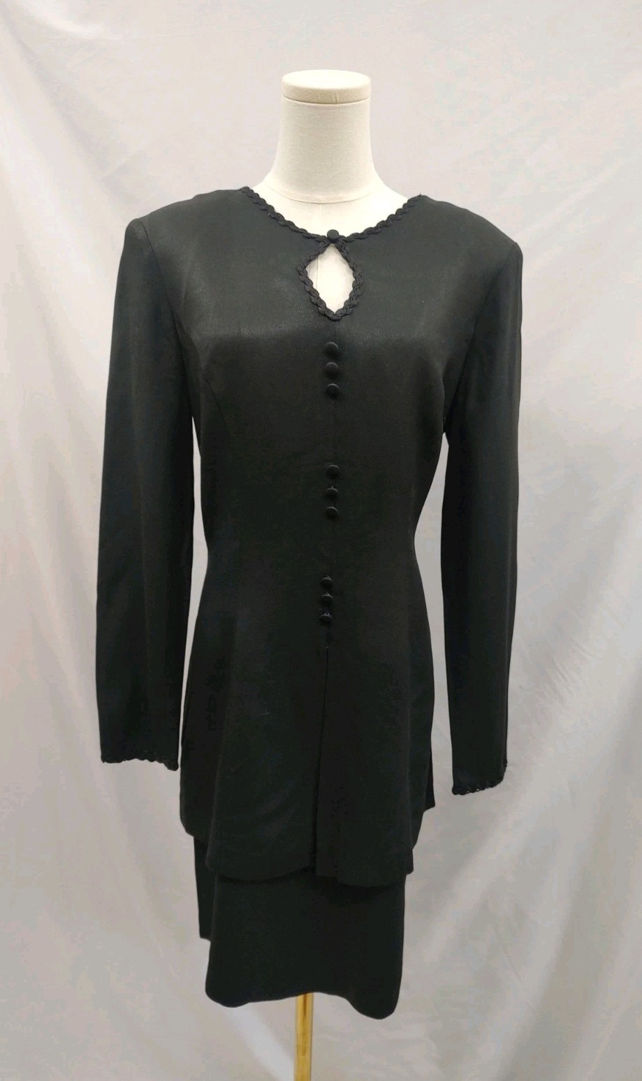 80&rsquo;s Vintage Studio 1 Dress Black Jacket Dress Style Keyhole Neck Braided Trim L