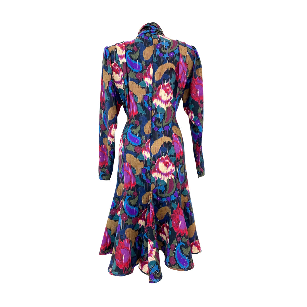 Vtg 80s Parisian Designer Emanuel Ungaro Abstract Paisley Print Floral Dress