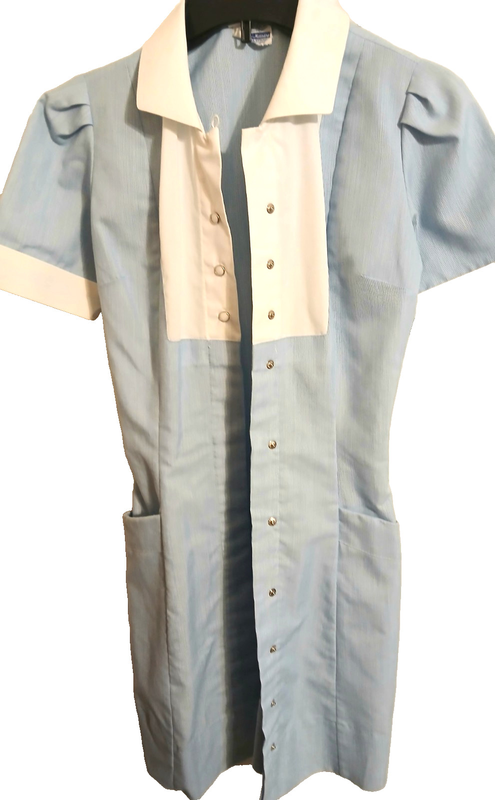 Vintage 1950&rsquo;s-1960 Nurse Uniform Dres Blue & White stripe 24&Prime; waist 34&Prime; Length