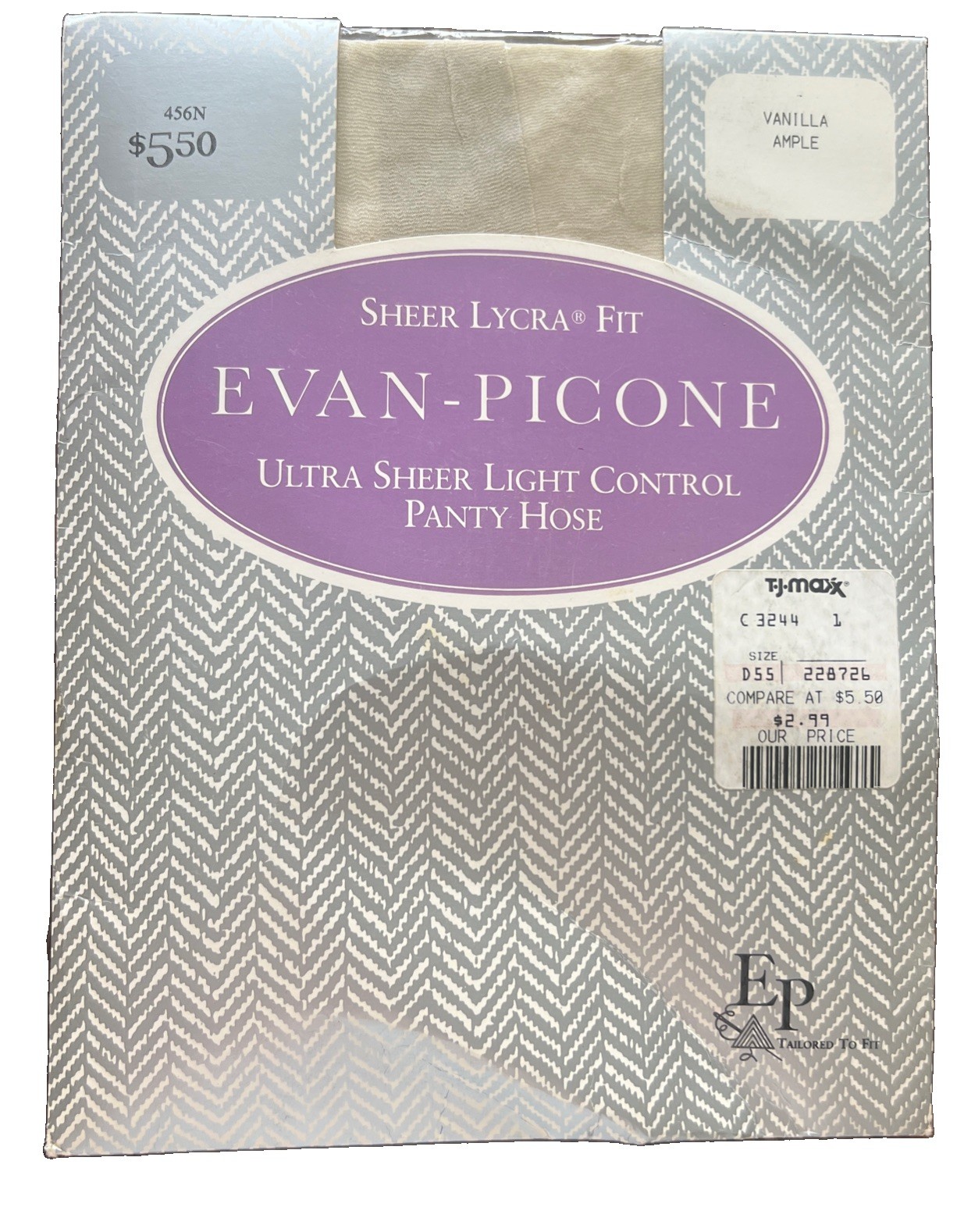 Vtg. Evan Picone Vanilla Ultra Sheer Light Control Pantyhose Nylons Size Ample