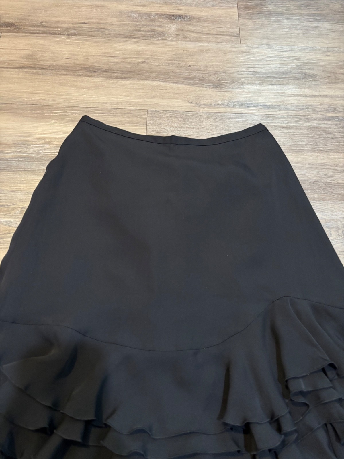 VTG y2k Patrick Christopher Black 100% silk knee length ruffle skirt size 4P