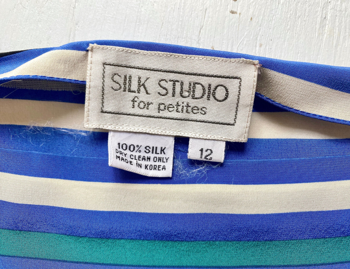 Ca. 1980s Vintage Striped Silk Skirt and Blouse Set by Silk Studio