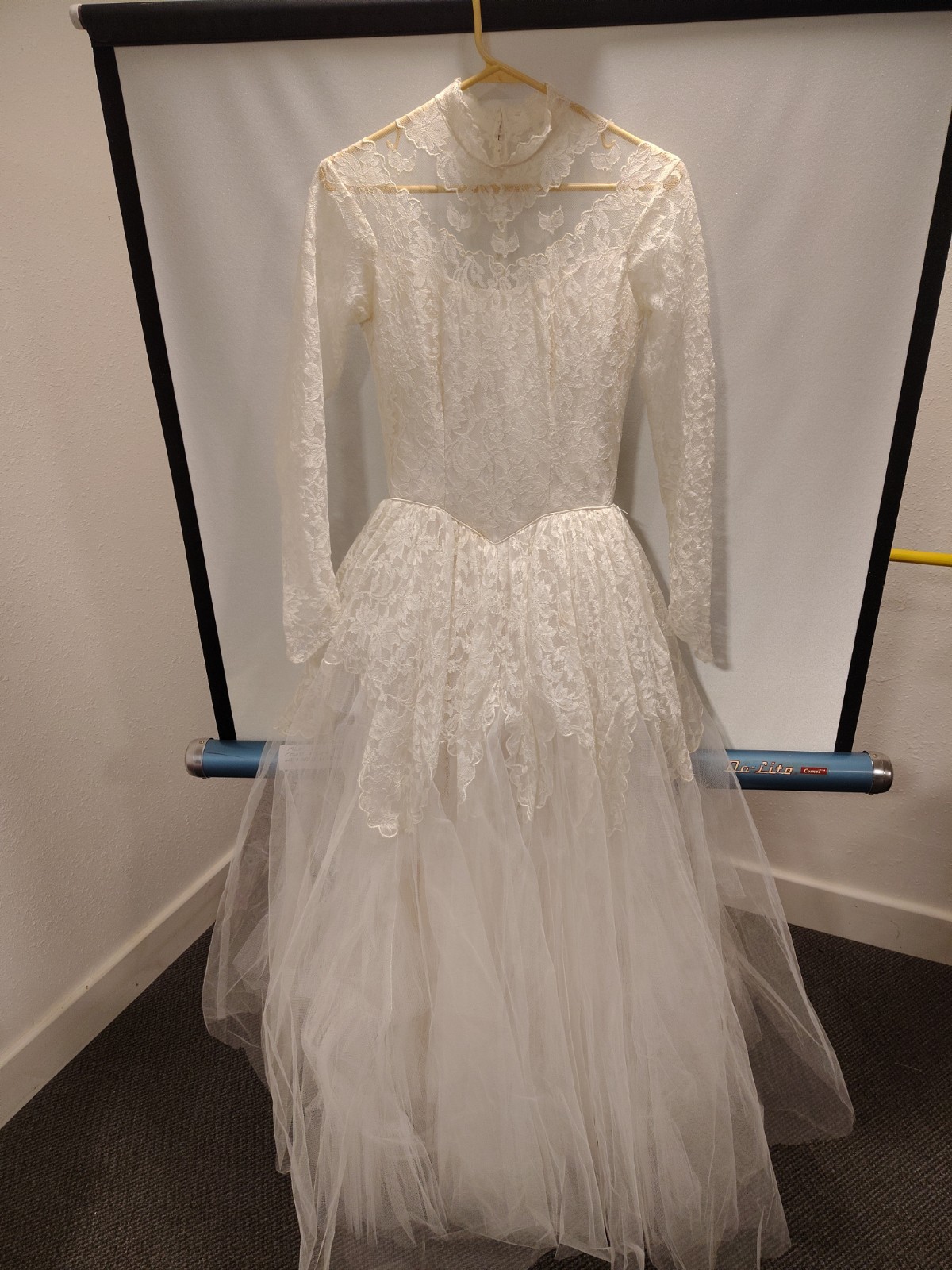 Mid 1950s Woman&rsquo;s Wedding Dress Vintage. With Vintage St Mary&rsquo;s Blanket Box.