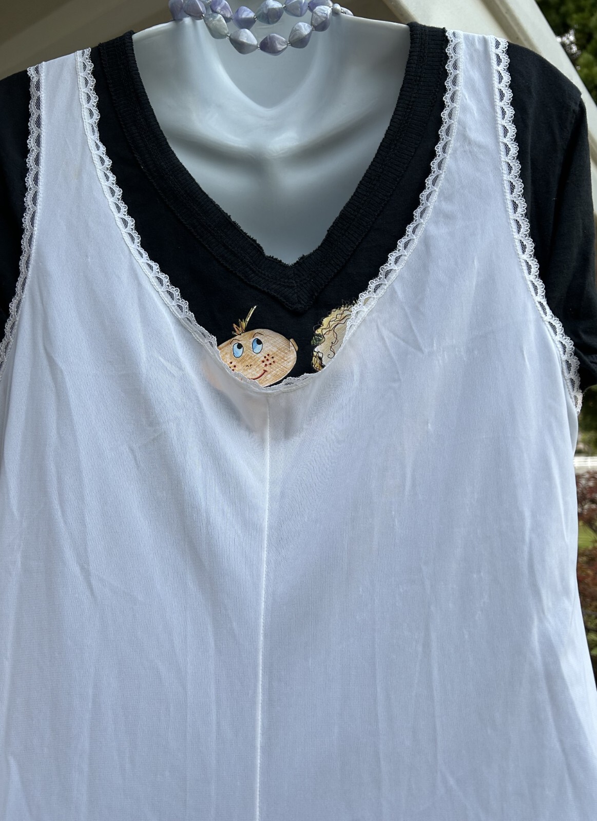 NEW Vintage Italy~Soft Nylon Tricot~Lace~Full Slip~Night Dress~sz 5~Bust 20&Prime;Mint