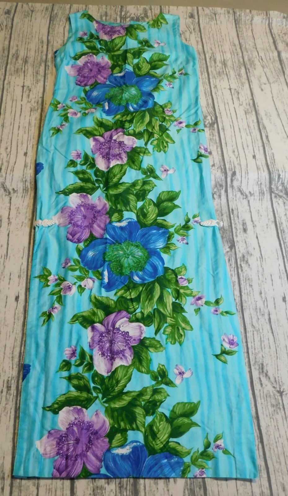 VTG 60&rsquo;s HAWAII DRESS HAWAIIAN CENTER FLORAL PRINT SHEATH MAXI SIDE HEM SLITS