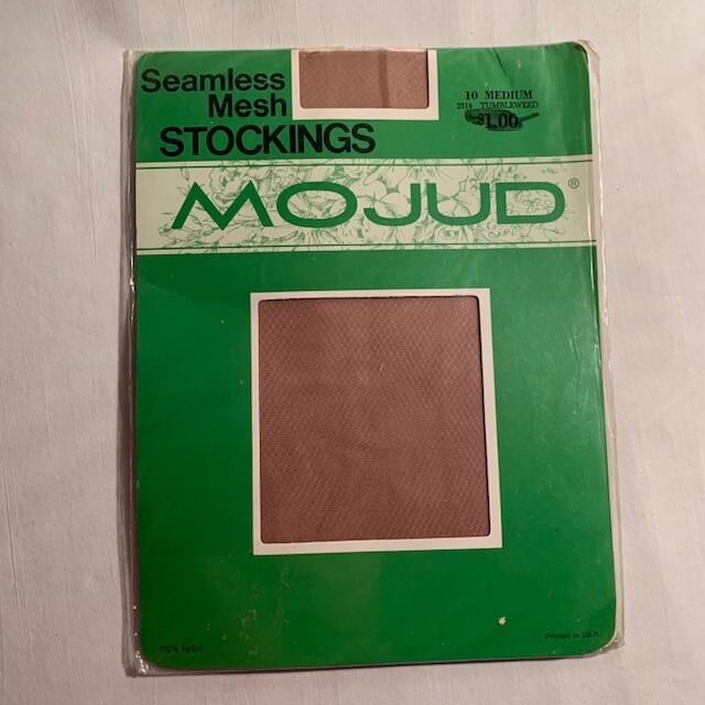 Vintage 1950&rsquo;s New In Package Mojud Seamless Mesh Stockings. Size 10M