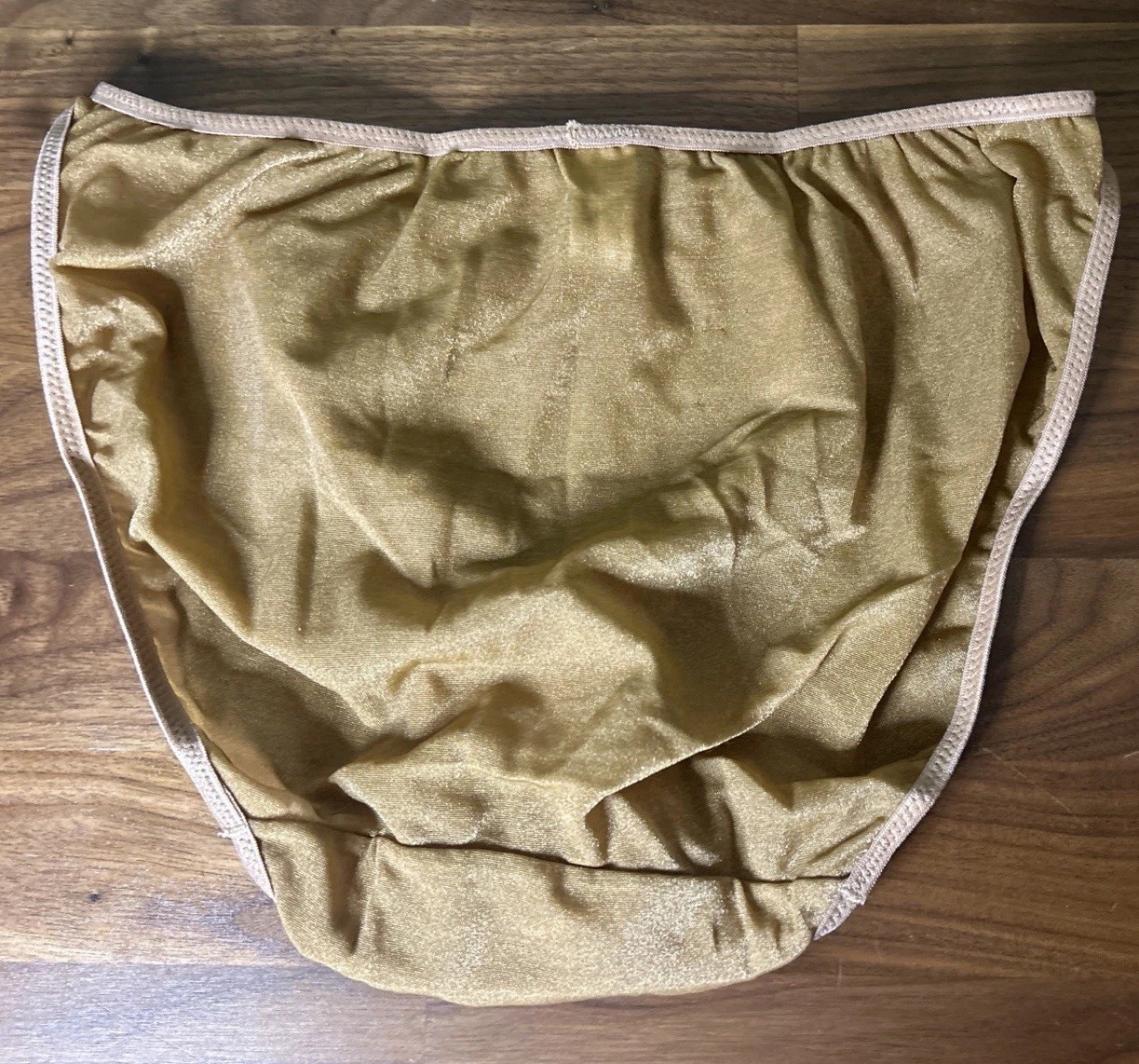Vtg Victoria Secret Double String Bikini Panties L Bronze Second Skin Metallic