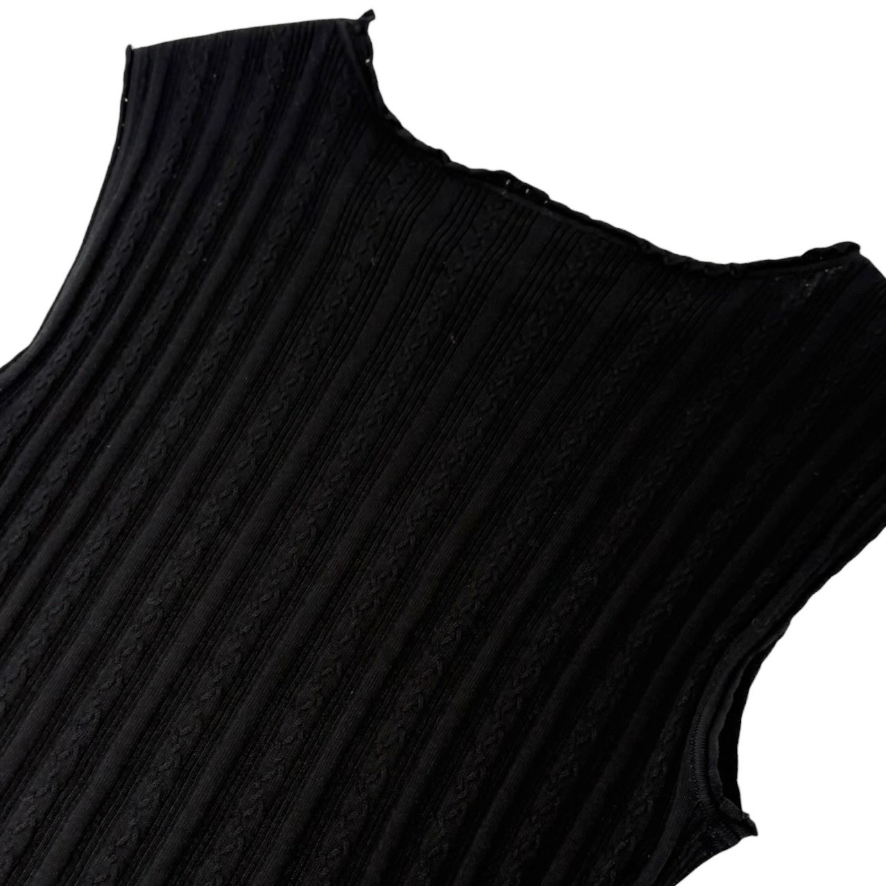 CHANEL P47979 CC Logo Rib Knit Tank Top #38 Black Sleeveless Cotton 901965
