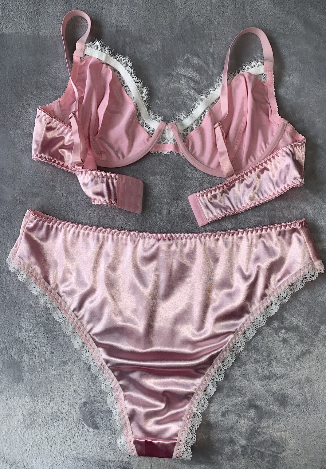 NEW 3X Glossy 2nd Skin Satin Bra Panties Garter Belt 5pc Set Plus sz