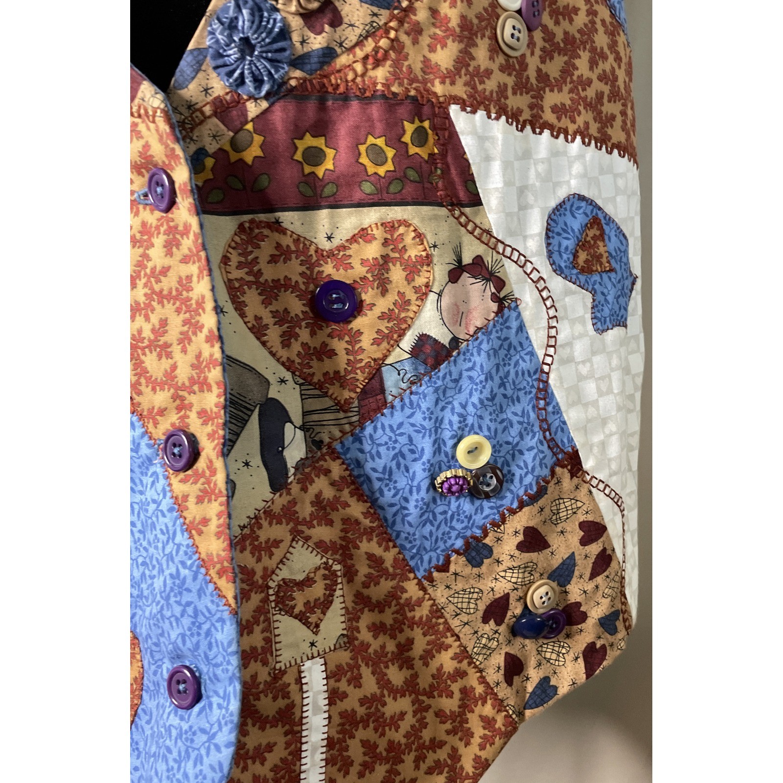 Womens Medium Patchwork Vest Multicolor Patriotic Teacher Cottagecore Vintage