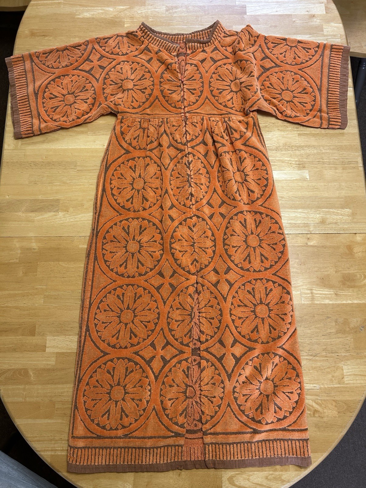 Robes Of California Vintage 1970s Terry Cloth Towel Dress S/M Orange Boho Caftan