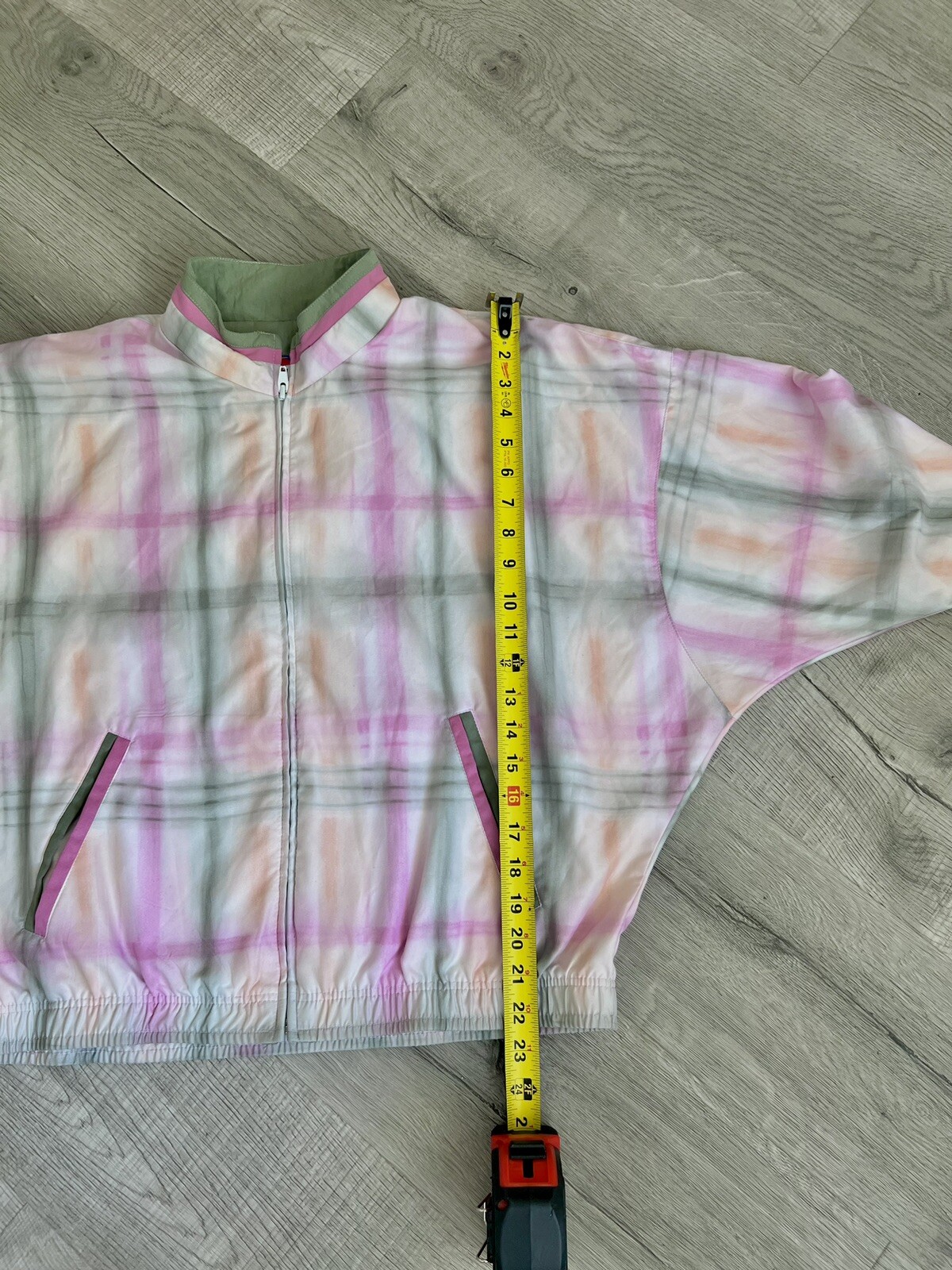 Vintage – TAIL Bomber Jacket-Green/Pink-White Plaid-size Medium