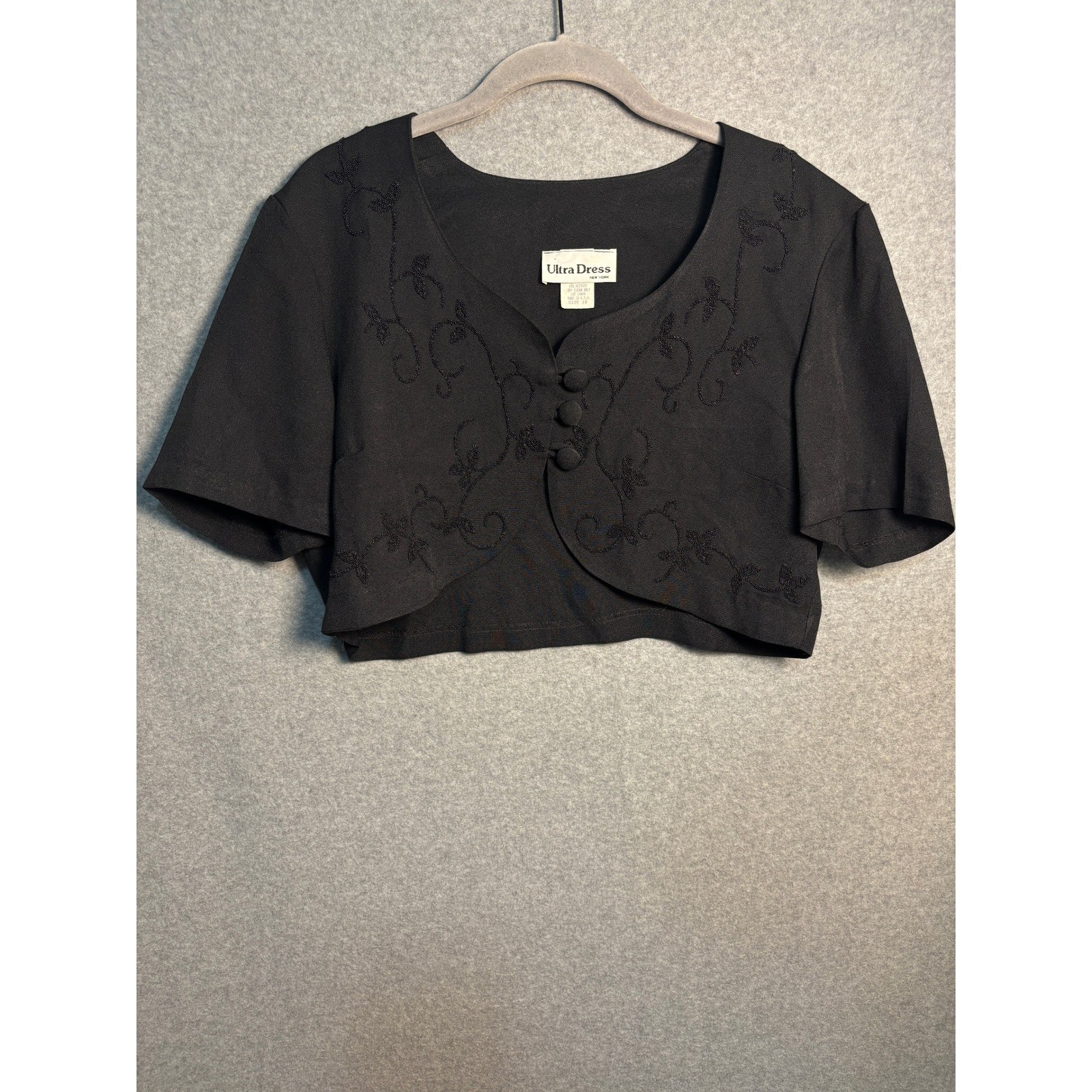 Vintage Ultra Dress Black Cropped Bolero Jacket Embroidered Formal USA 10