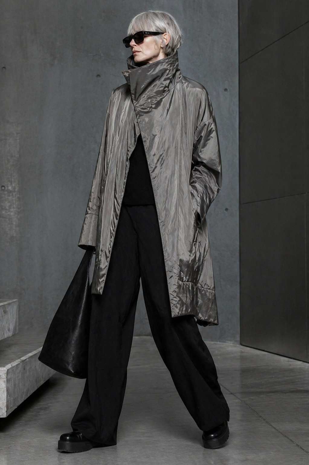 Marc Cain Collection Metallic Nylon Coat 42 44 46 Avant Garde Cocoon Tech Luxury