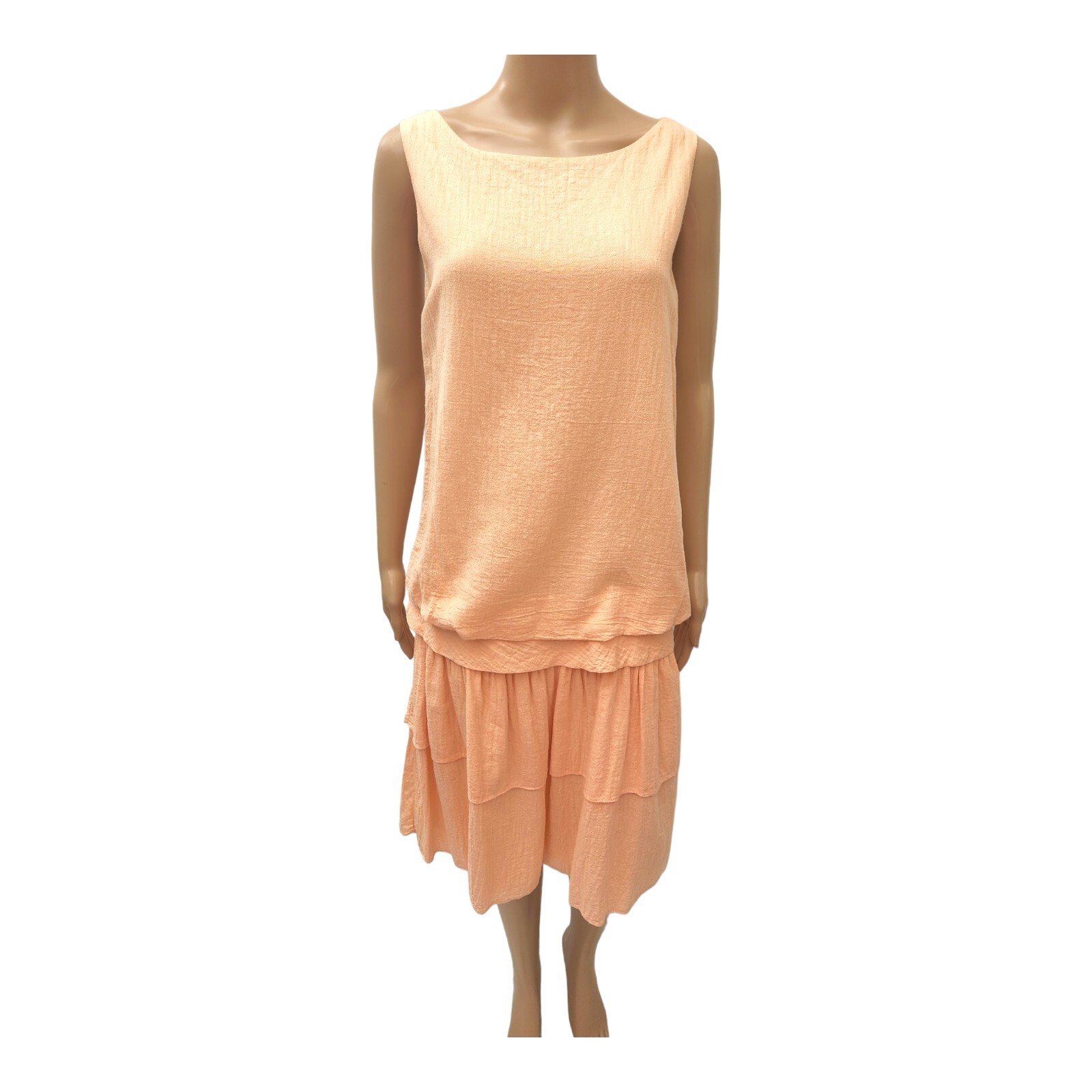 Vintage Womens Dress Peach Drop Waisted 80&rsquo;s Sleeveless By Prime-Time E.G Size S