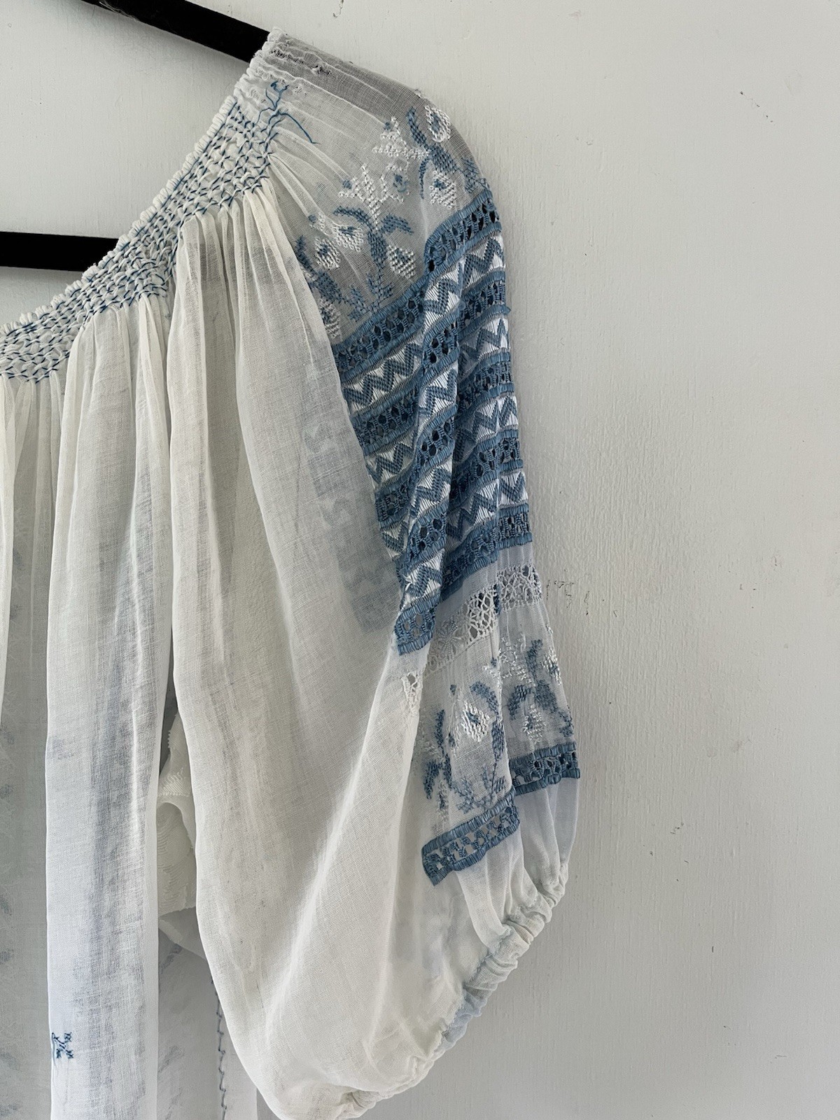 Vintage 1930s Art Deco Hand Embroidered Hungarian Sheer Cotton Peasant Blouse