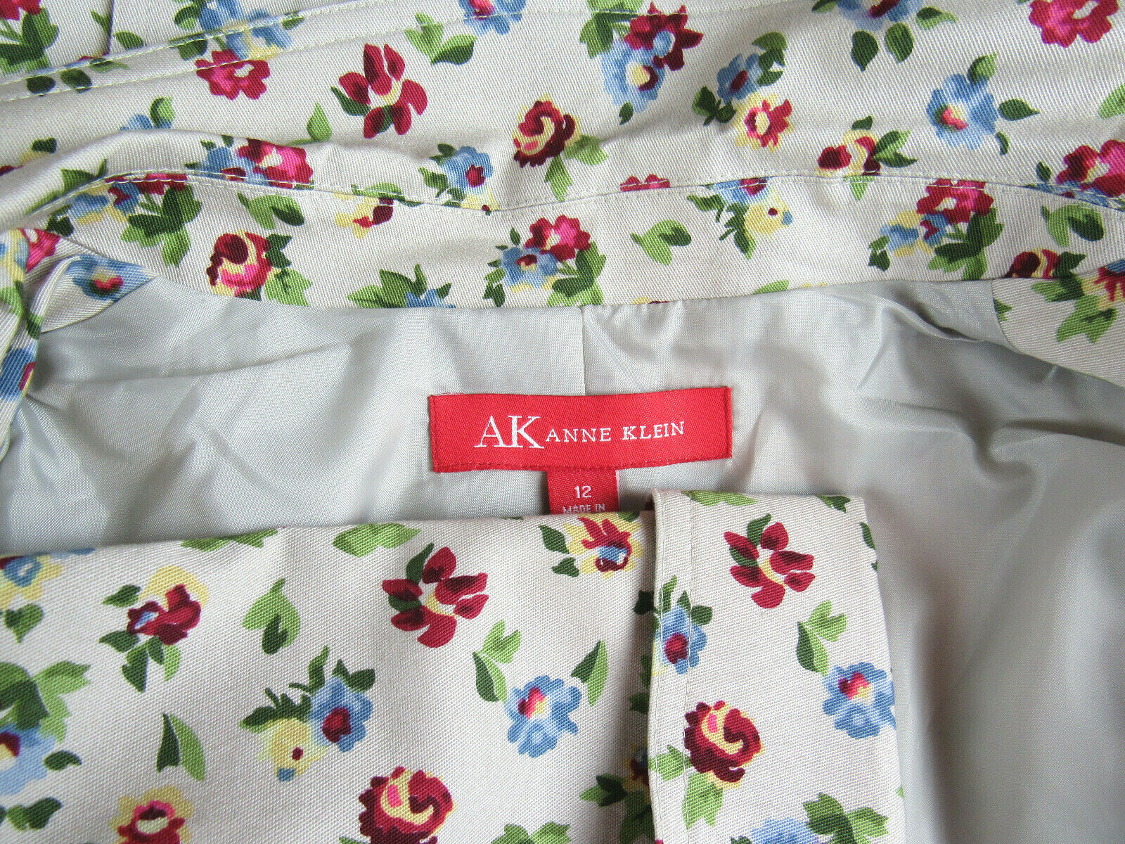 VTG 1990s 2000s ANNE KLEIN FLORAL JACKET COTTON SPANDEX SIZE 12 PADDED SHOULDERS