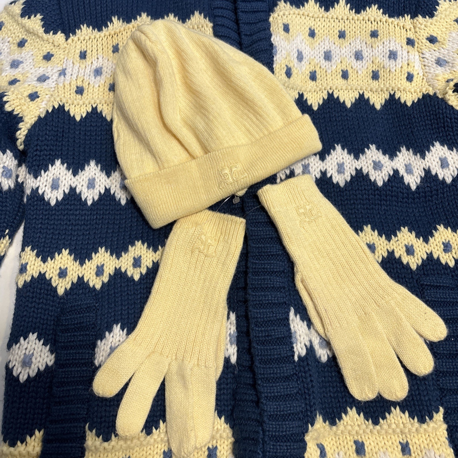 Vintage Courreges Zip Lined Cardigan/Jacket, Roll Neck Swtr, Skirt, Gloves & Hat