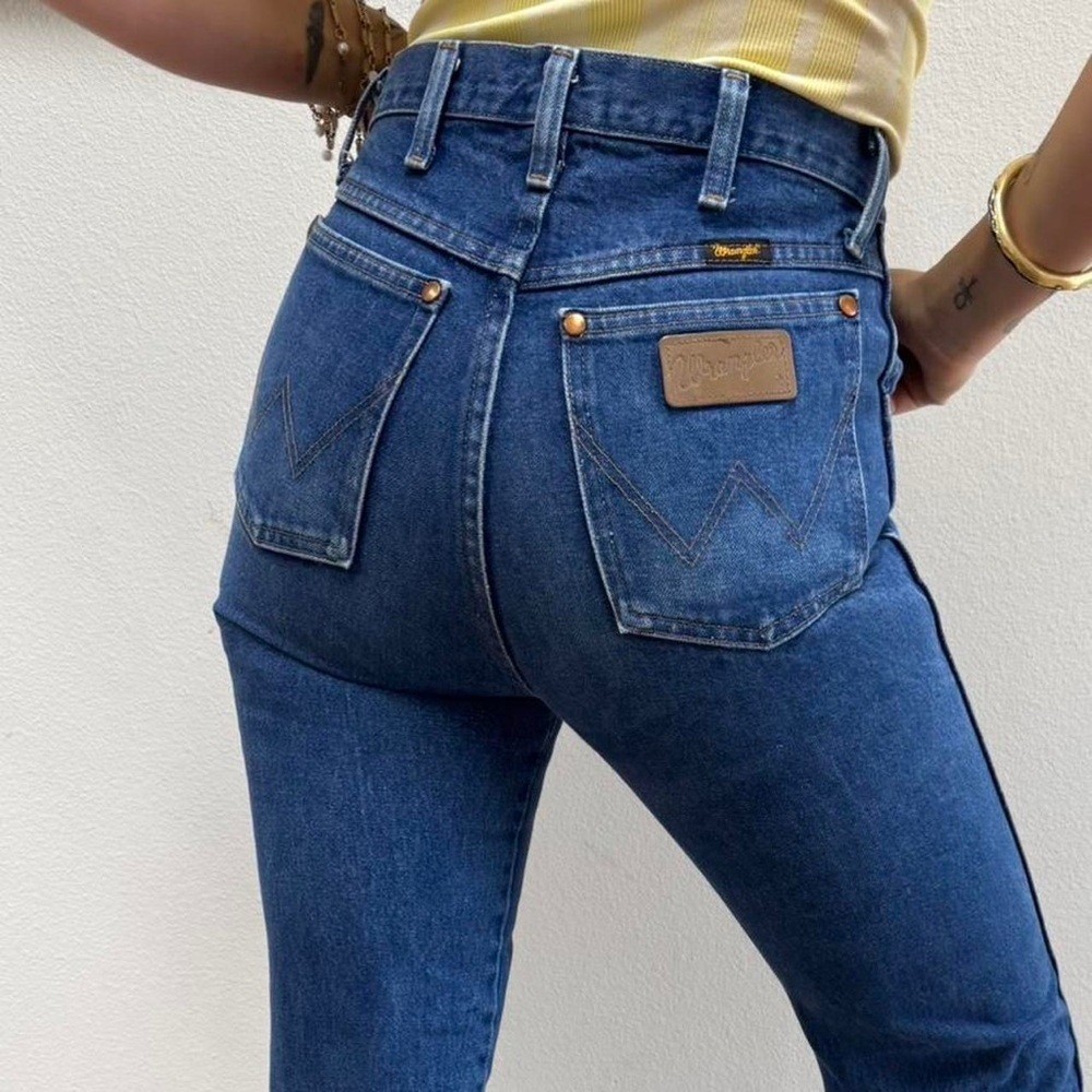 Wrangler 13MWZ Vintage High Rise Straight Leg Blue Jeans 28×34 100% Cotton